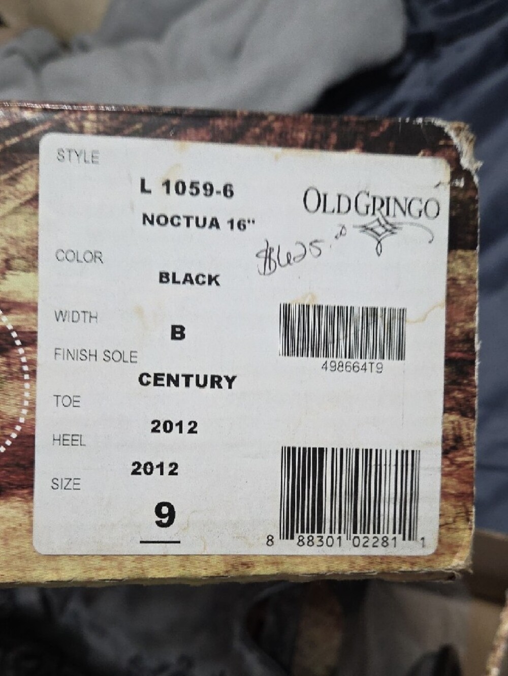 BOX KEPT-Old Gringo Gray with Black Embroidery Western Heeled Boots - Picture 2 of 9
